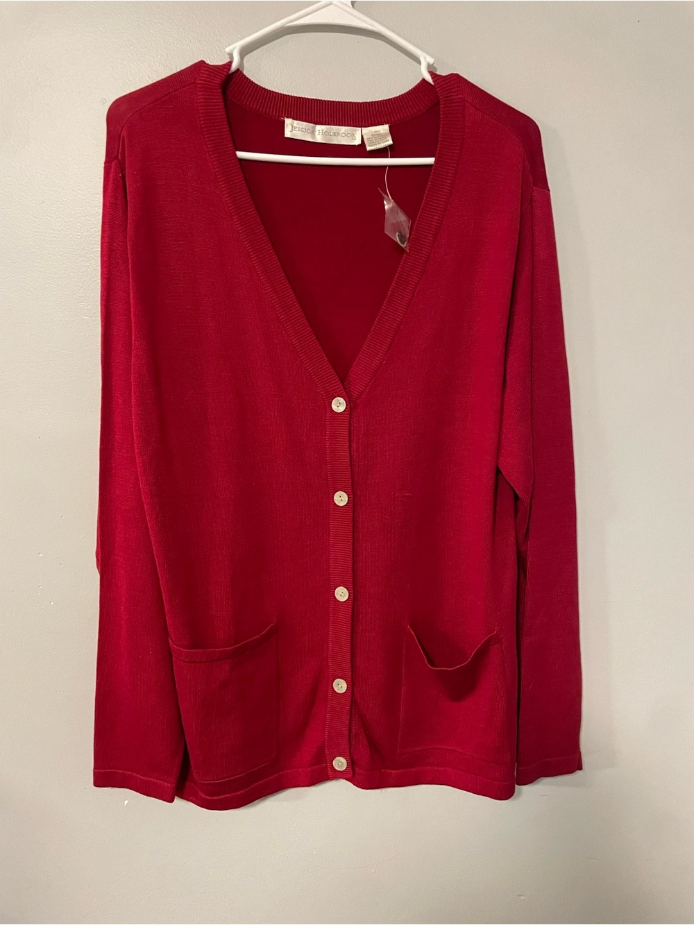 Classic V-Neck Red Button-Front Cardigan